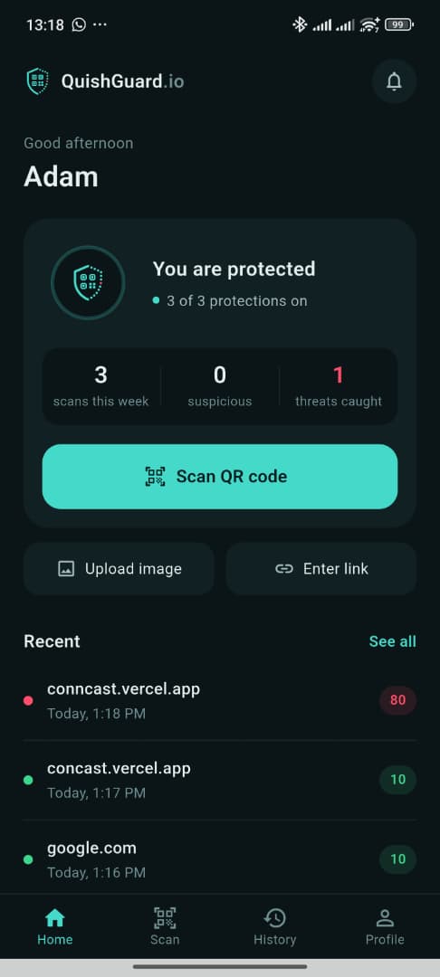 QuishGuard home screen
